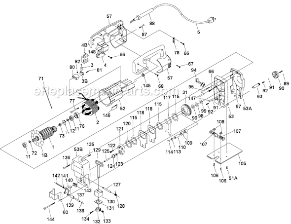 Page A Diagram and Parts List for 97549 Type 3 Porter Cable Jig Saw